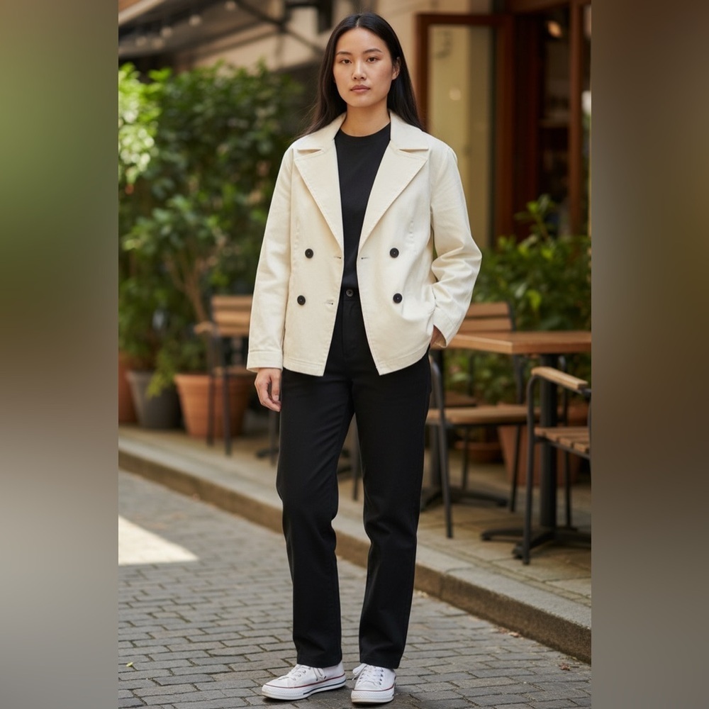 Women's Double-Breasted White Jacket With Pockets and Silver Buttons Size 8 - Picture 2 of 13